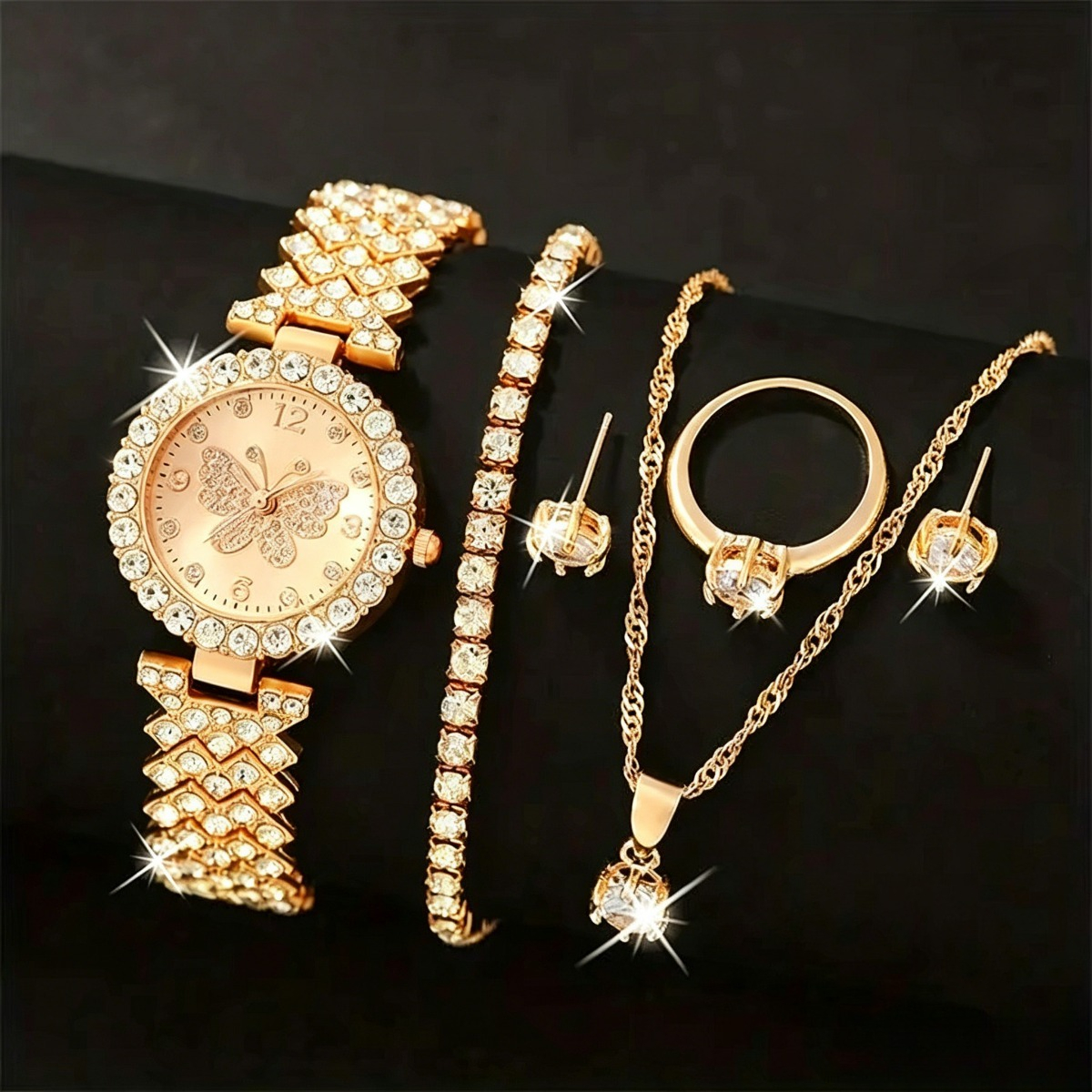 Ladies Fashion Watch - 6PCS/Set Luxury Rhinestone Butterfly Women Quartz