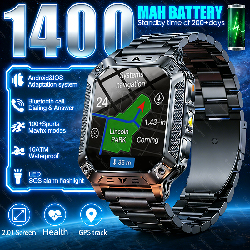 Smartwatch Military Watches For Men - 2026 Military 1400mAh Battery Smart Watch