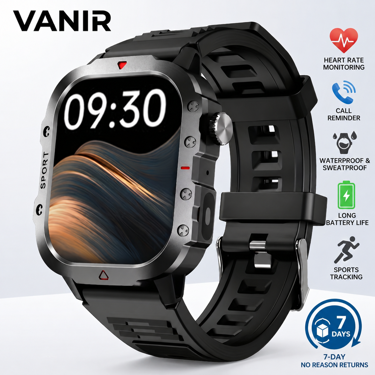 Smartwatch Square Watches For Men - VANIR Bluetooth Smartwatch - Make/Receive Calls,