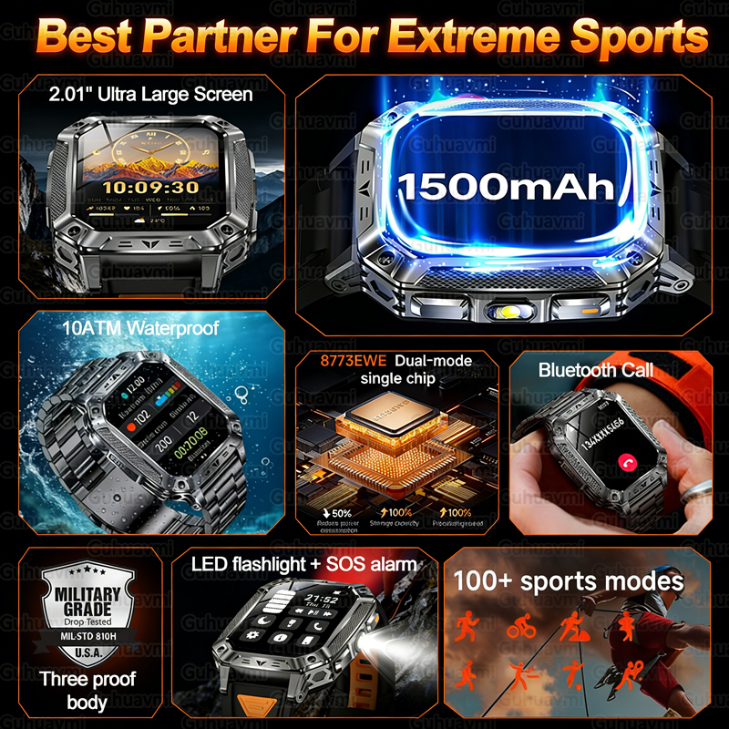 New 1500mAh Military Outdoor S - Smartwatch Military Watches For Men 리뷰 및 가격