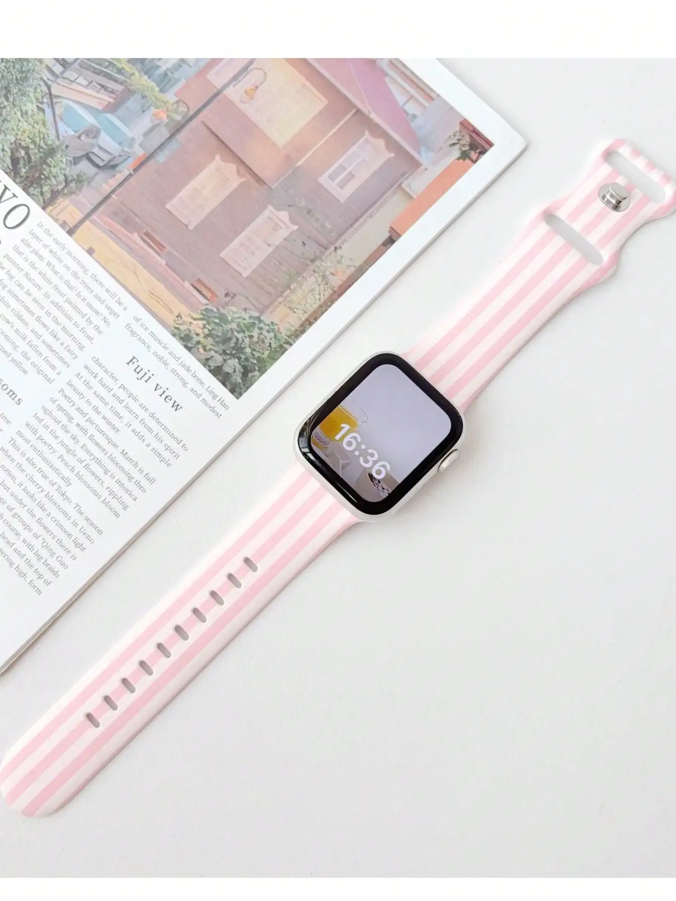 1pc White & Pink Striped Patte - Silicone Sport Band 리뷰 및 가격